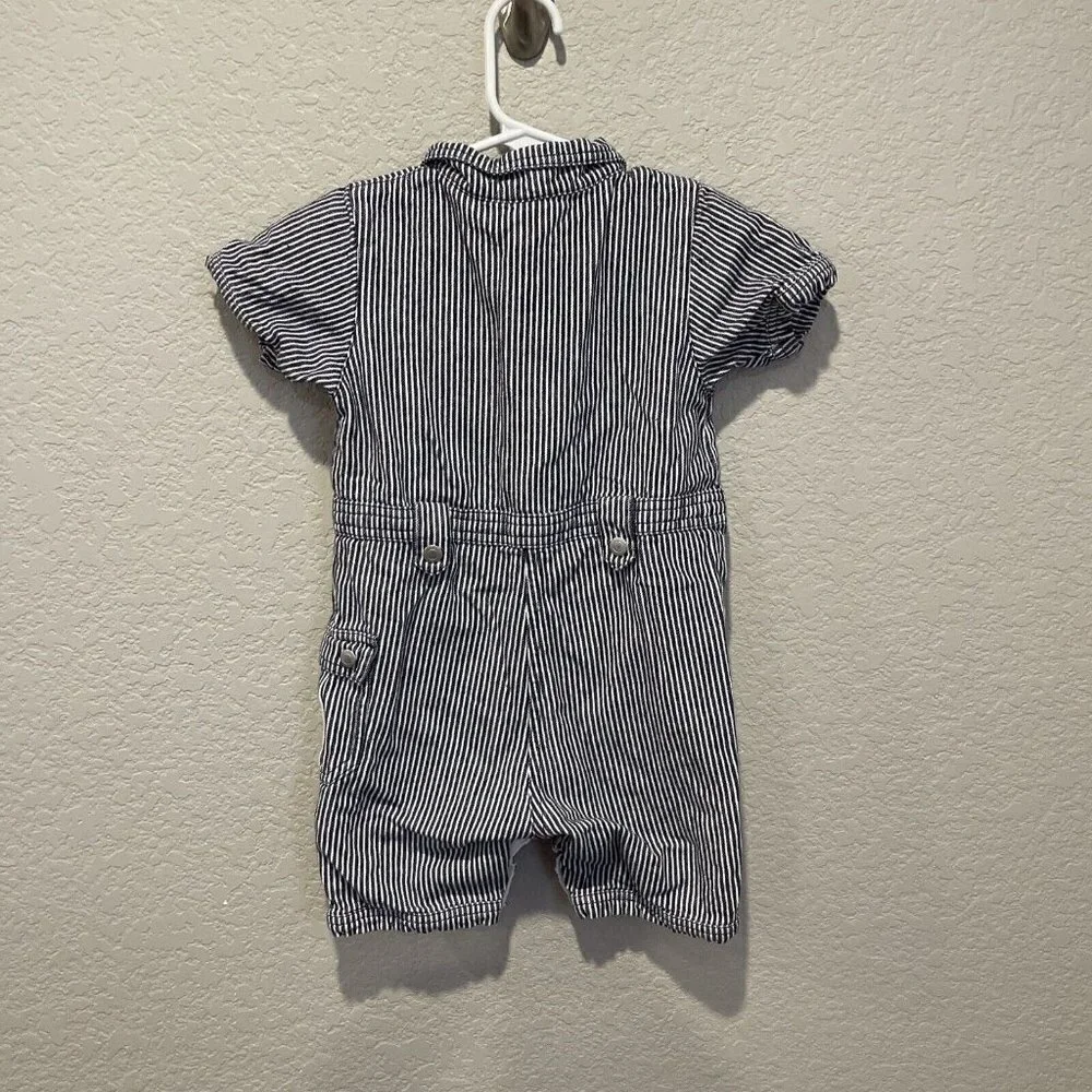 Hanna Andersson Toddler Baby Boy One-Piece BLUE Railroad Stripe Romper 80, 18-24 - Picture 6 of 7